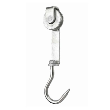 Galvanized pulley with AISI 304 stainless steel hook, ø 80 wheel with bearing.