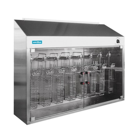 Sterilizing wall cabinet for knife baskets, grid model, AISI 304 stainless steel.