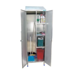 Cabinet for cleaning utensils 800/600x480x2010h with 2 doors and shelves on the side, AISI 304 stainless steel.