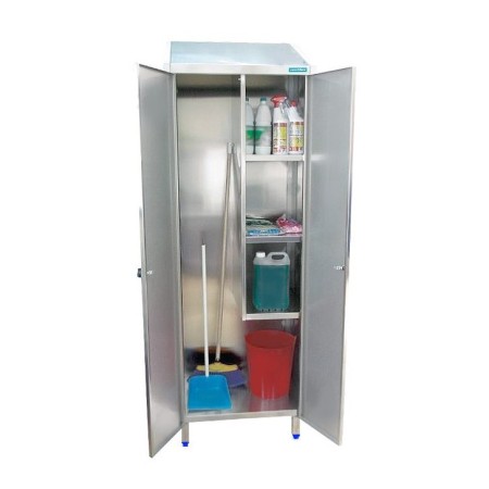 Armoire pour ustensiles de nettoyage 800/600x480x2010h avec 2 portes et étagères latérales, en acier inoxydable AISI 304.