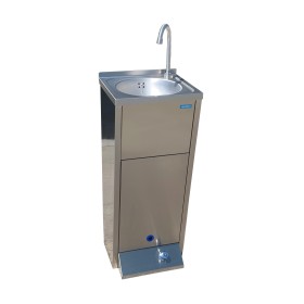 Small column washbasin with waste bin, foot operated, 2 flushes