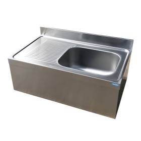 Wall-mounted sink with skirt and left drainer, 1000x600x450h, 1 bowl 500x500x300 AISI 304 stainless steel bottom.