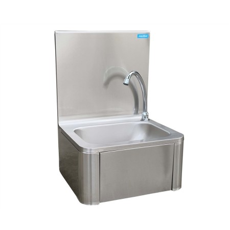 Wall-mounted washbasin with femoral actuation panel