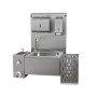 Fully equipped wall-mounted sink, 530x450x830h, AISI 304 stainless steel.