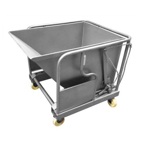 Tipping container with wheels of 300L, 720x1020x900h maximum load 500 kg AISI 304 stainless steel.