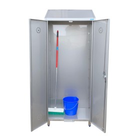 Cabinet for cleaning utensils 980/800x480x2010h with 2 doors without shelves, AISI 304 stainless steel.