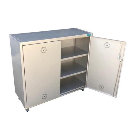 Mehrzweckschrank 1200x480x1100/600H, 2 Türen, mit oder ohne Regale, Edelstahl AISI 304.