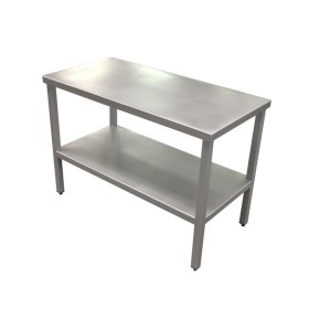 Central table with 1 shelf, (24 dimensions) x850h with d125 wheels or without, AISI 304 stainless steel.