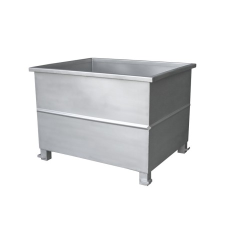 Stackable 600L container, internal dimensions 1250x800x720h, AISI 304 stainless steel.