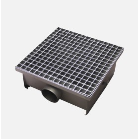 Drain 500x500x200h with basket, side outlet d110, AISI 304 stainless steel.