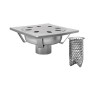 Drain 200x200x100h with basket, vertical outlet d63, stainless steel AISI 304 (extra low).