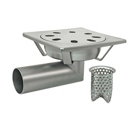 Drain 200x200x150h with basket, side outlet d63, stainless steel AISI 304.