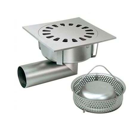 drain 250x250x175h with basket, side outlet d80, stainless steel AISI 304.