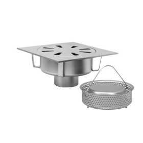 Drain 300x300x135h with basket, vertical outlet d110, stainless steel AISI 304.