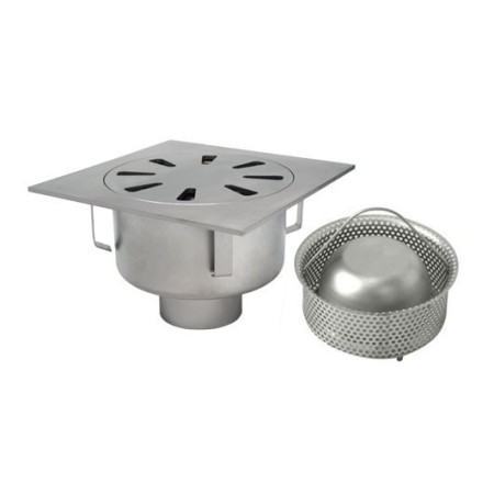 Drain 300x300x176h with basket, vertical outlet d110, stainless steel AISI 304.