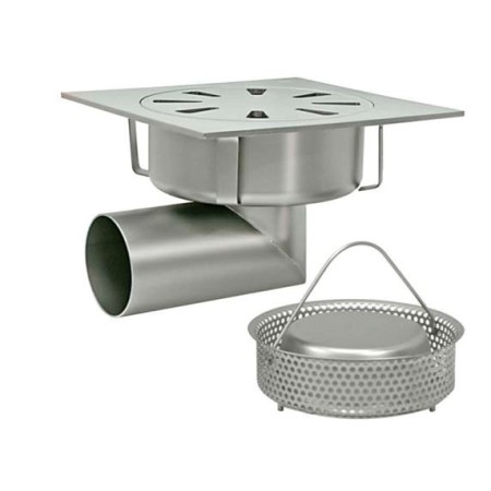 Drain 300x300x200h with basket, side outlet d110 stainless steel AISI 304.