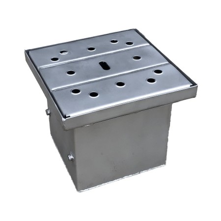 Square drain 300x300x210h with basket and vertical outlet d110 stainless steel AISI 304 (cover/grid).