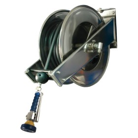 Retractable hose, 15m, with spray tap, 235x533x438h, 13L/minute, AISI 304 stainless steel.