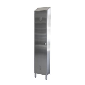 Small wall locker, 1 door, 2 shelves, 440x200x2085h, black knob lock, individual key, AISI 304 stainless steel.