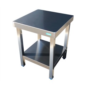 Table auxiliaire centrale basse avec étagère, 500x500x650h (adaptée aux machines) en acier inoxydable AISI 304.